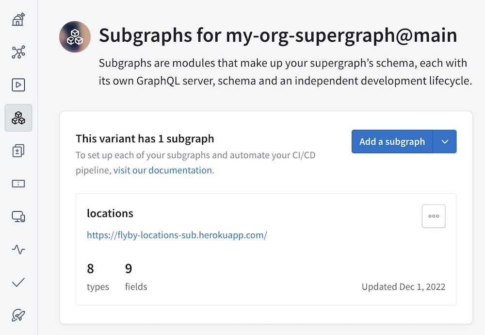Variant subgraphs page in Studio
