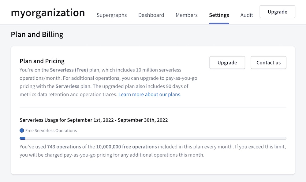 The Plan and Billing section in Apollo Studio