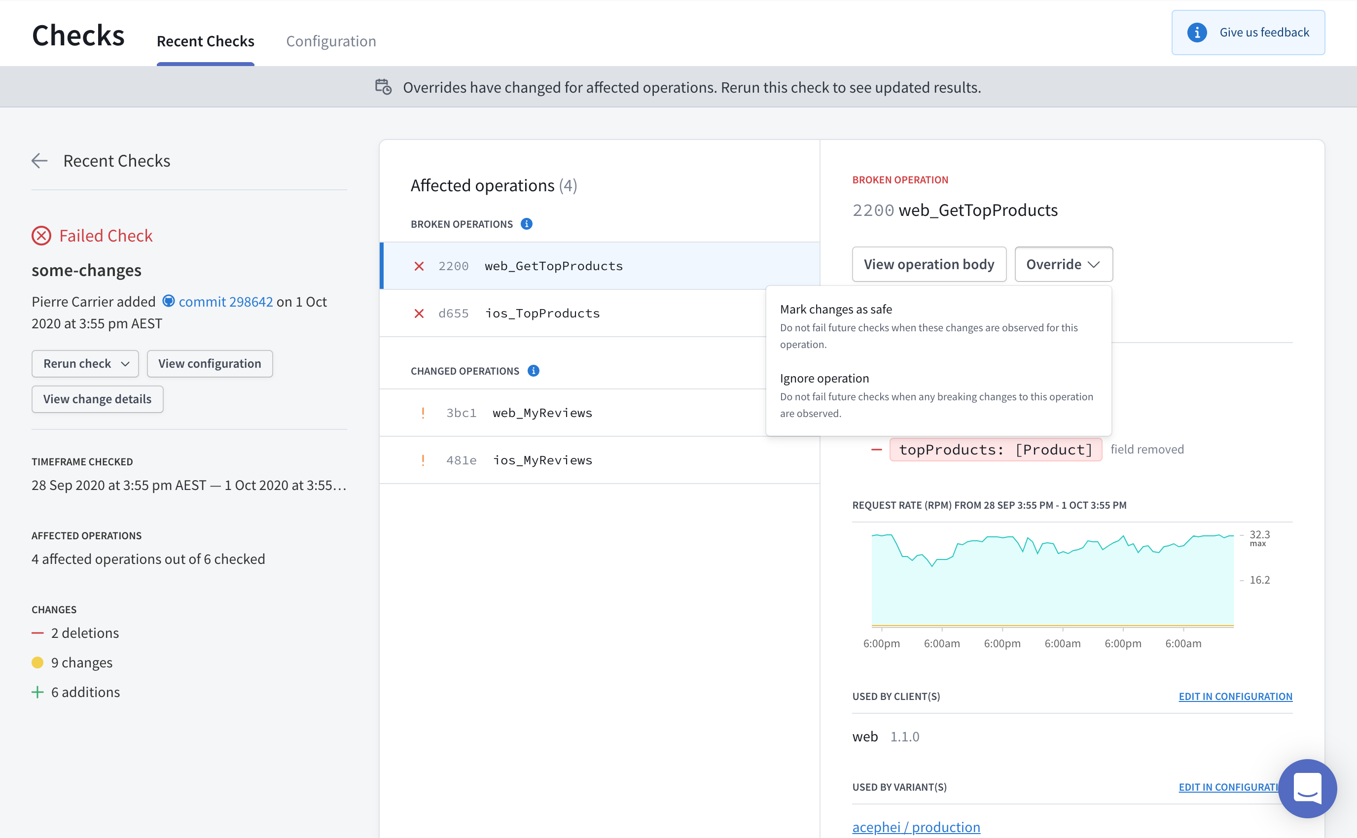 Service check page in Apollo Studio