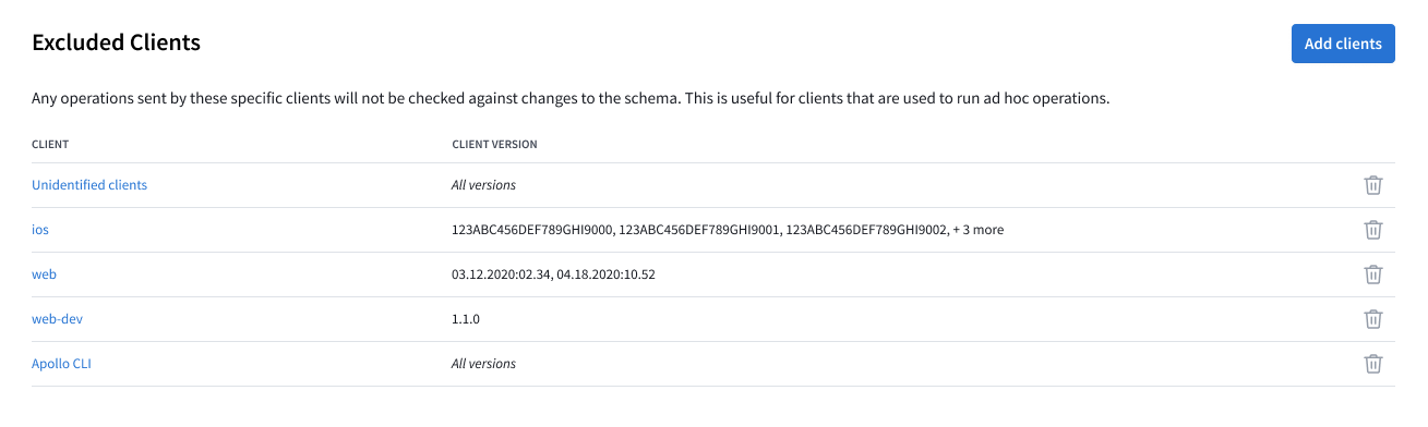 Excluded clients configuration in Apollo Studio